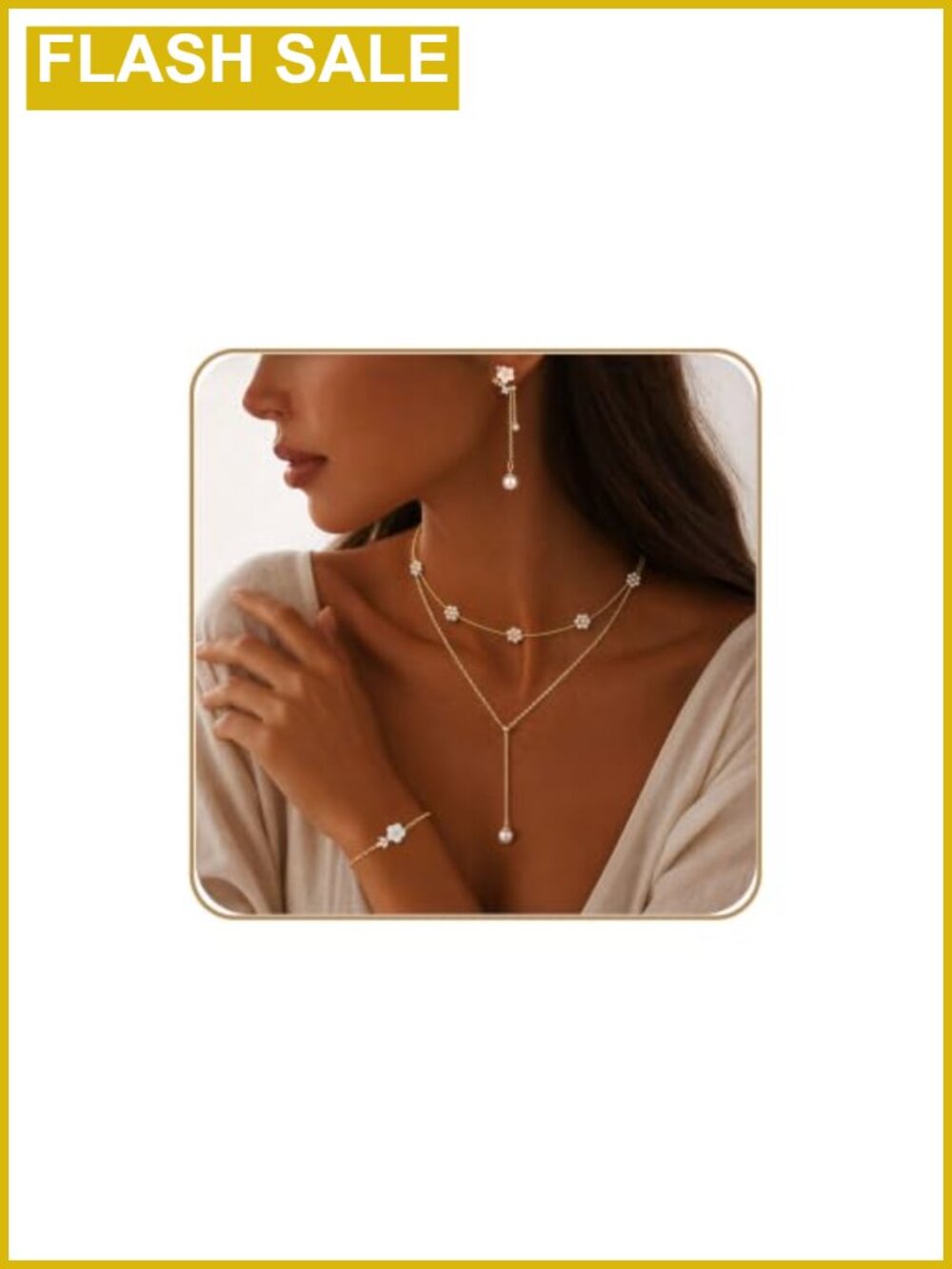 Dainty 14k Gold Plated Pearl Necklace Bracelet Earrings Jewelry Set